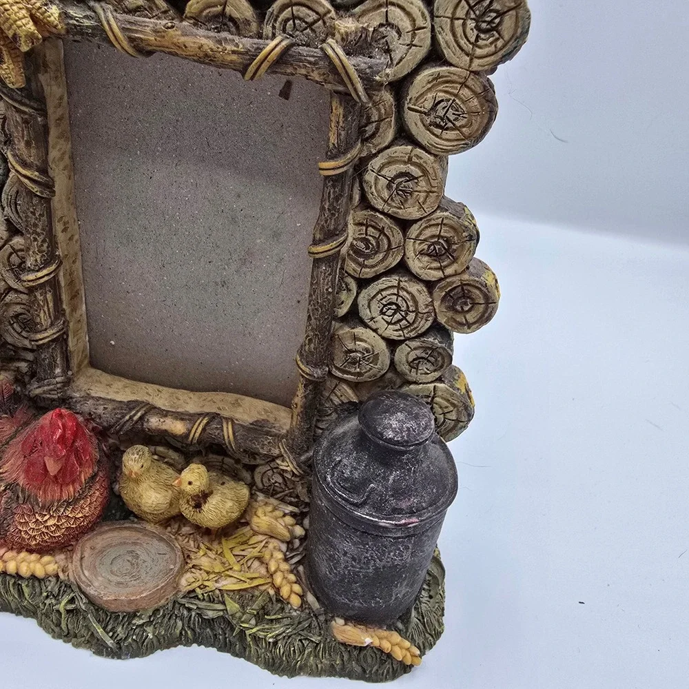 Farmhouse Rustic Photo Frame Rooster Hen Chicks Double‎ Picture Display